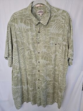 Campia Moda Aloha Hawaiian Shirt Mens 3XLT Green Palm Tree Floral Camp 0486